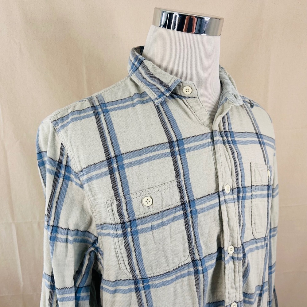 True Grit Large Regular Fti Flannel Shirt Gray Blue Plaid Cotton Casual Mens